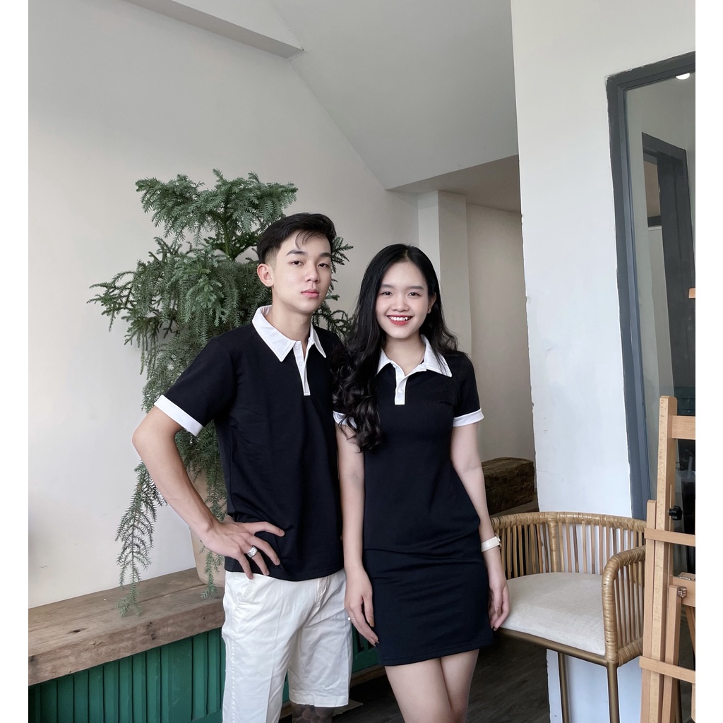 Set Đôi Phối Viền Trắng Váy Body + Áo