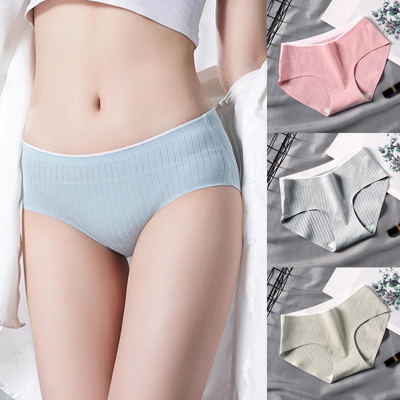 Quần lót sọc cạp vừa vải mềm mại thoáng khí kháng khuẩn phong cách Nhật Bản cho nữ
