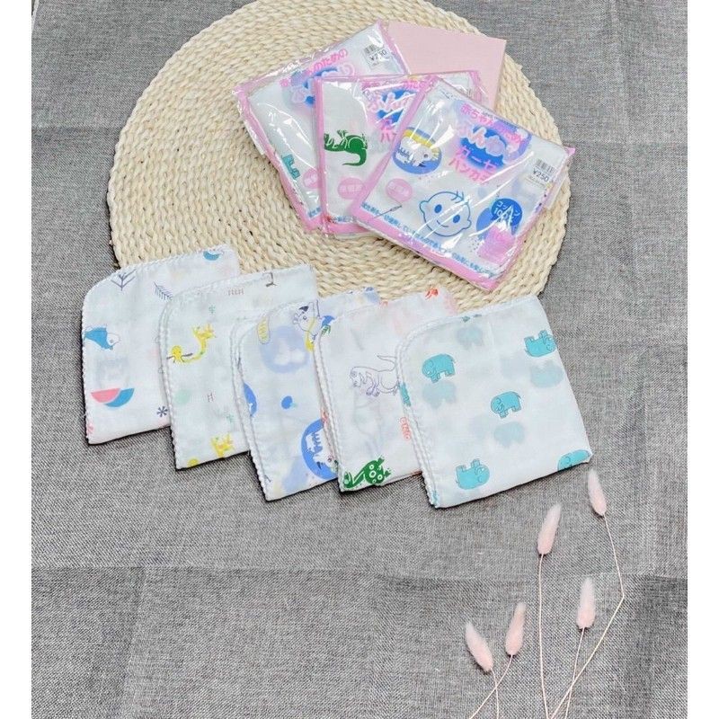 Sét 10 khăn xô sữa 2 lớp xuất Nhật loại hoa văn, có bo viền thích hợp làm khăn đa năng cho bé