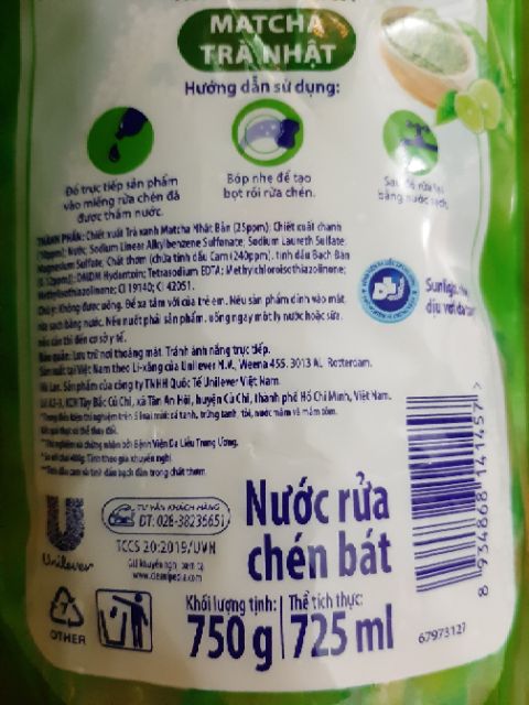 Nước rửa chén Sunlight Matcha túi 750g