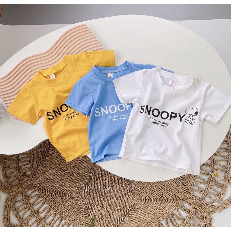 Áo thun cộc tay cho bé trai bé gái 4 màu chất cotton co dãn 4 chiều snoopy