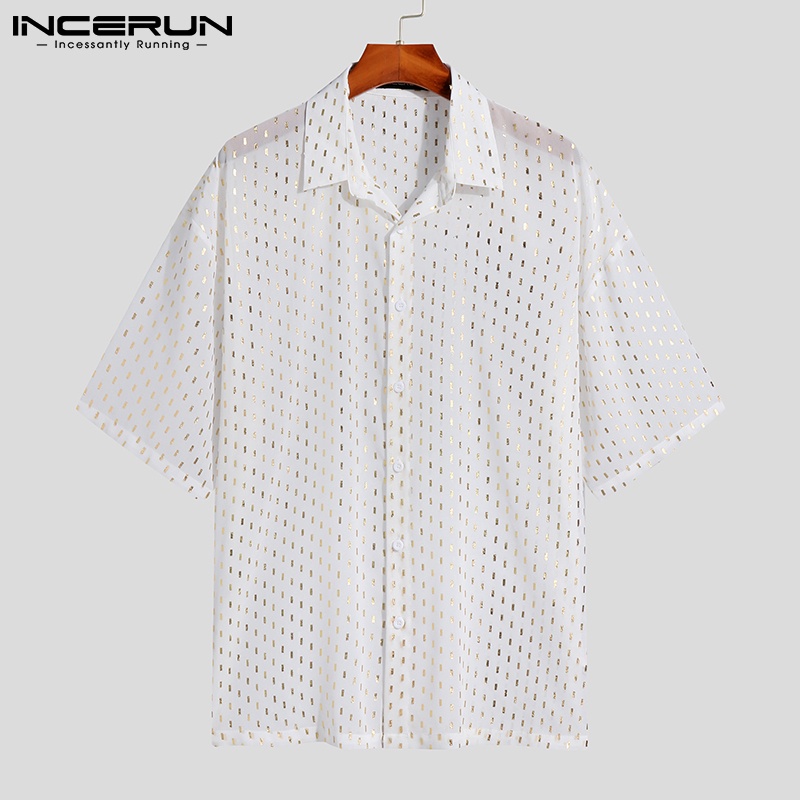 Áo sơ mi INCERUN tay ngắn xuyên thấu thoáng khí thời trang mùa hè cho nam