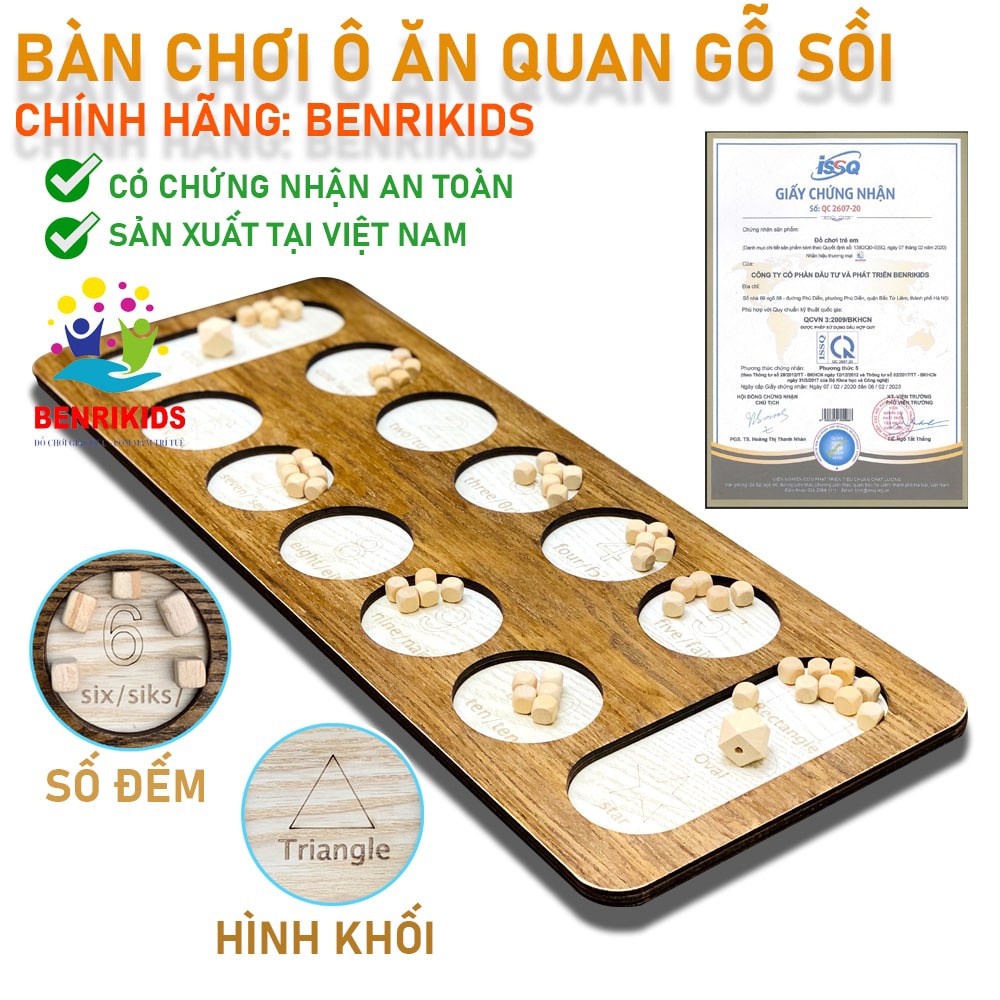 [Mã LIFE0503TOYS1 giảm 10% đơn 150k] Bàn Cờ Ô Ăn Quan Bằng Gỗ Board Game Trí Tuệ Kết Hợp Học Tiếng Anh Cho Trẻ