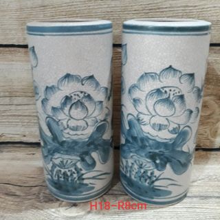 Ống cắm hương, cắm hoa men rạn hoa sen 18cm