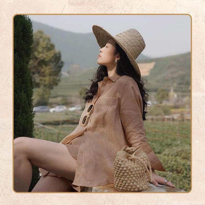 Set Bộ Đũi Linen Sơ Mi Tay Dài Form Rộng Tà Bầu Kèm Quần Short Ngắn Lưng Thun Size M L XL