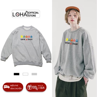 Áo sweater pacman game oversize loha basic, áo nỉ nhật cao cấp dài tay unisex loha