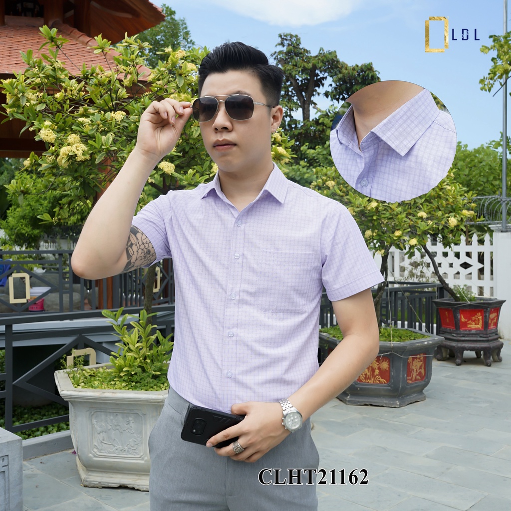 Áo sơ mi nam cọc tay sọc ô chất liệu BAMBOO hạn chế nhăn nhàu, thấm hút mồ hôi thương hiệu LDL - LT