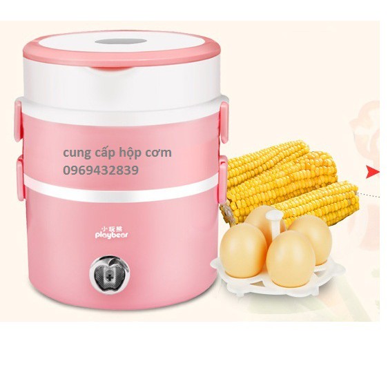 Hộp cơm hâm nóng cắm điện 3 tầng inox Playbear DFH2019 Tặng Bộ Thìa Đũa Inox 304 Cao Cấp | BigBuy360 - bigbuy360.vn