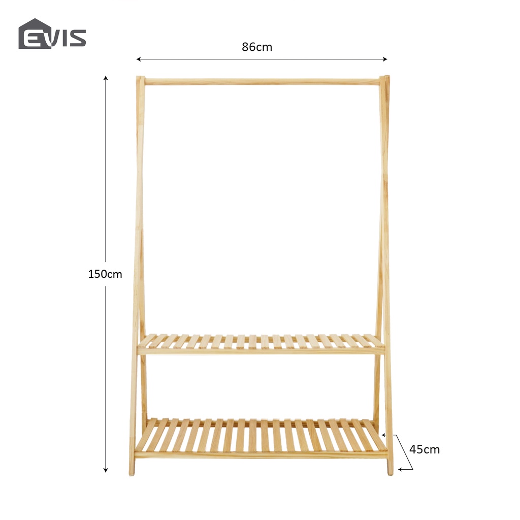 Giá Treo Quần Áo Evis Home - Thiết Kế Hình Chữ A 2 Tầng Hiện Đại - Sức Chứa Lớn - Màu Gỗ Tự Nhiên