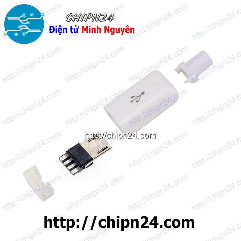 [4 CÁI] Đầu+Vỏ nhựa Micro USB V3 TRẮNG