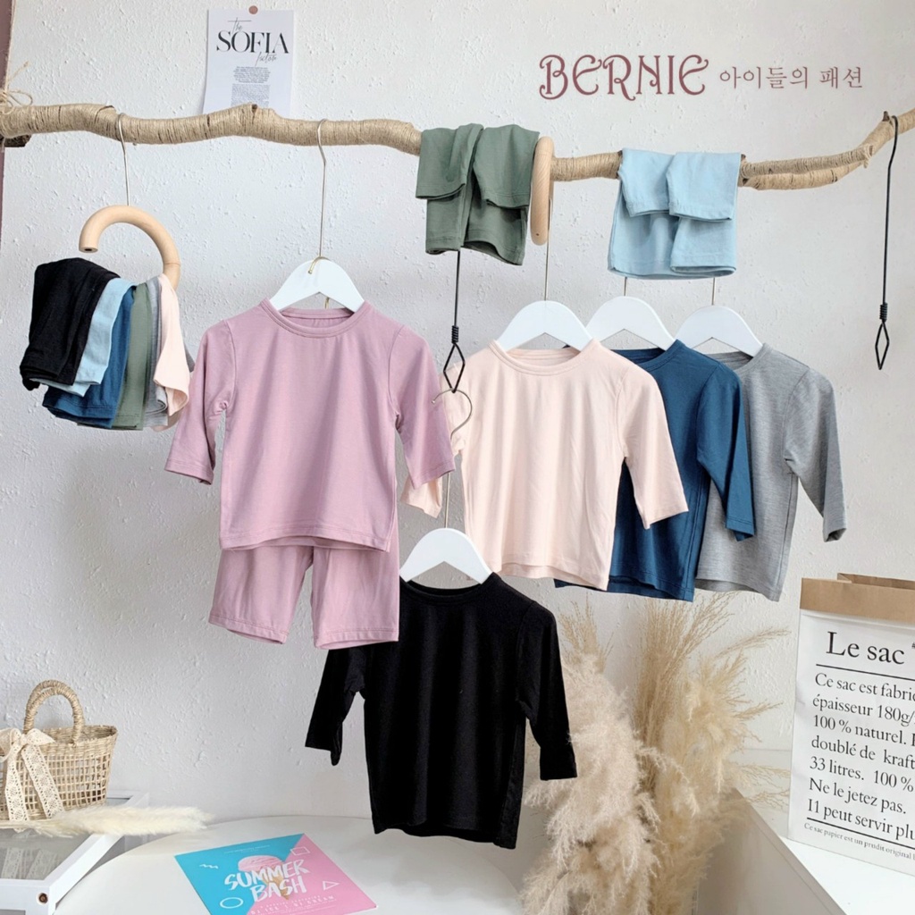 Bộ thun lạnh dài tay unisex cho bé, bộ dài tay vải thun lạnh cạp cao chun mềm