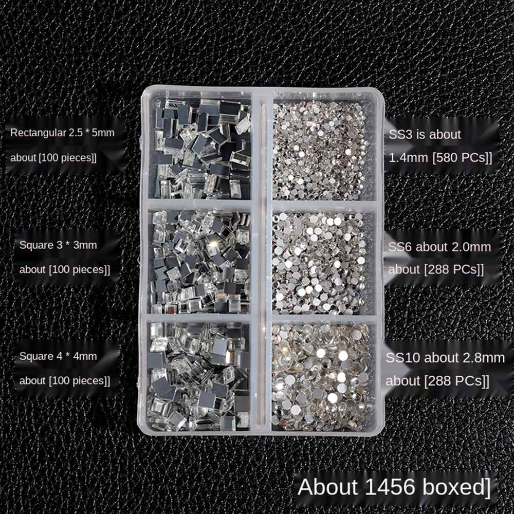 [Hàng mới về] Hộp phụ kiện đá quý nhân tạo trong suốt 3D 6 ngăn nhiều kích thước trang trí móng tay thủ công