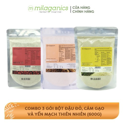 Bộ 3 Dưỡng Da Thiên Nhiên MILAGANICS: Bột Cám Gạo (200g) + Bột Yến Mạch (200g) + Bột Đậu Đỏ (200g)