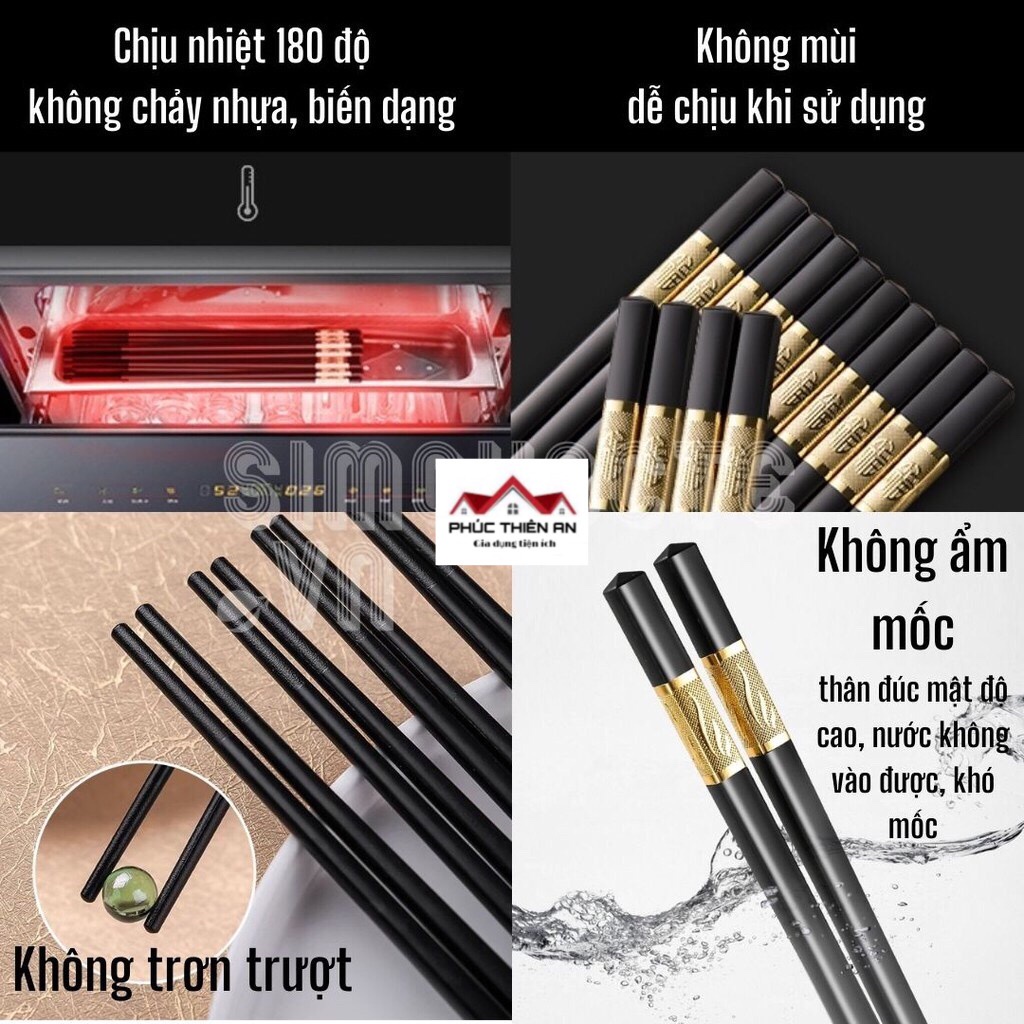 Bộ 10 Đôi Đũa Khảm Vàng- bac có hộp Phong Cách Nhật Bản