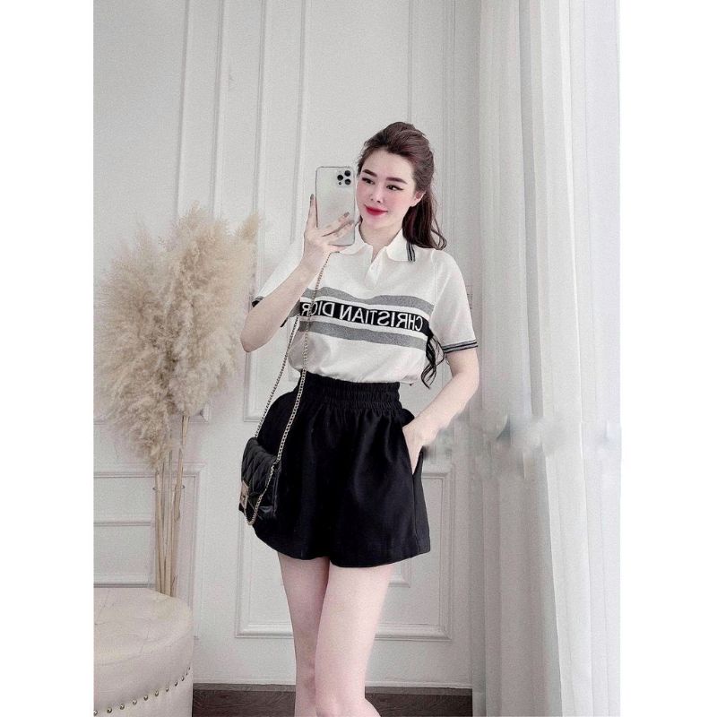 Áo Thun Plo DR Trắng Viền Đen Thời Trang Mùa Hè Dành Cho Nữ, Áo Phông Dáng Rộng Unisex