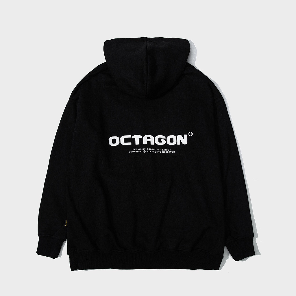 Áo Hoodie Nỉ Bông OCTAGON Basic SS01 Màu Đen Form Rộng Phong Cách Năng Động