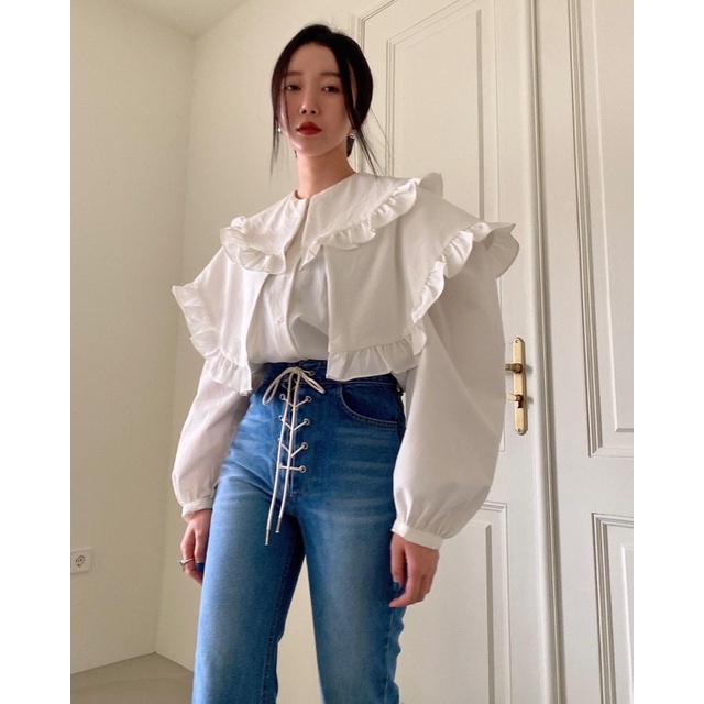 Áo sơ mi cổ bèo tay dài koreastyle