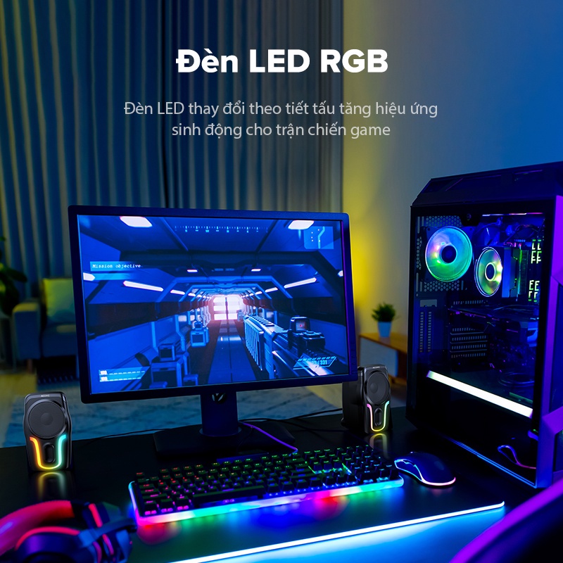 Loa Vi Tính VIVAN A12 Gaming Loa Máy Tính Để Bàn Hiệu Ứng Đèn LED RGB Bass Mạnh Dùng Cho PC Laptop Bảo Hành Chính Hãng