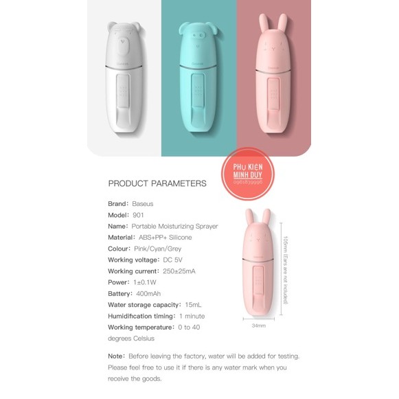 Máy phun sương cầm tay Baseus Portable Moisturizing Mini Sprayer (USB Charging, Nano Humidifier, Beauty Skin Care