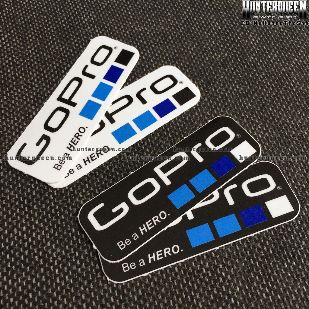 Gopro[9x3cm] decal cao cấp chống nước, sắc nét, bền màu, dính chặt. Hình dán logo trang trí mọi nơi, in theo yêu cầu