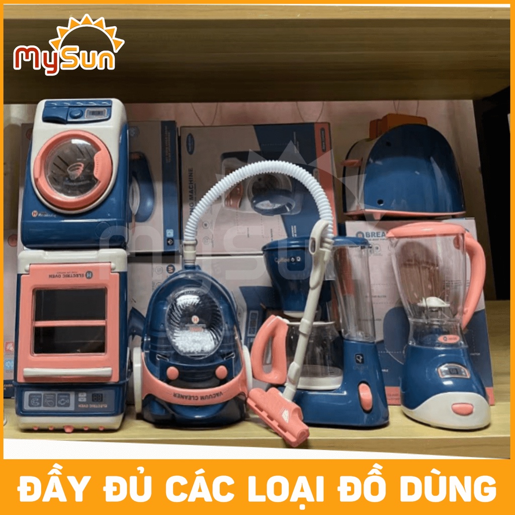 Bộ đồ chơi nhà bếp cỡ lớn cho bé gái tặng PIN AA: máy giặt, pha coffee, hút bụi, xay sinh tố – MySun