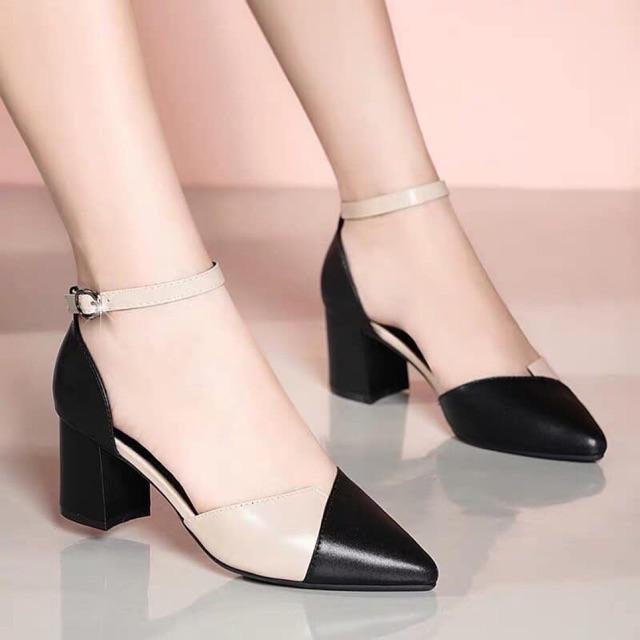 Giày Cao Gót Phối Màu Dáng Hàn 5cm TTC15