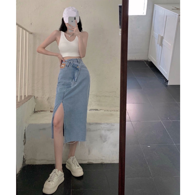 Váy denim dáng rộng lưng cao thời trang mùa xuân mới 2022 dành cho nữ