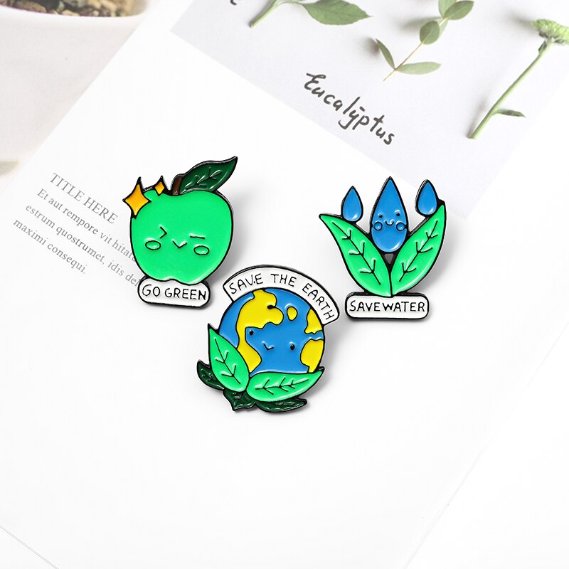 QIHEJEWELRY Green Environmental Protection Cartoon Brooch Earth Badge Gifts for Friends Clothing Accessories
