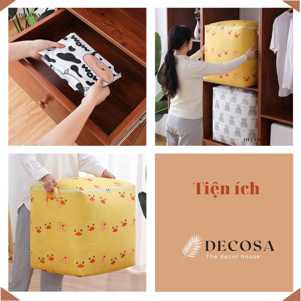 Giỏ đựng quần áo có nắp đậy vải canvas chống thấm cỡ lớn 100L