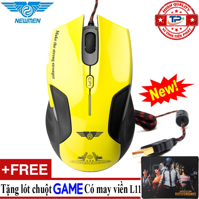 Chuột quang chuyên game có dây Newmen G7 + Plus (vàng) 2021 + Tặng lót chuột chuyên game