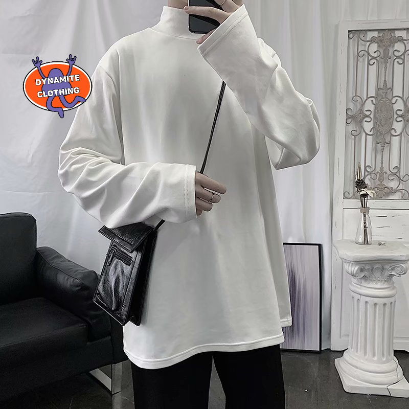 Áo Thun Tay Dài Cổ Cao Màu Sắc Đơn Giản Phong Cách Hàn Quốc Cho Nam Size M-3Xl