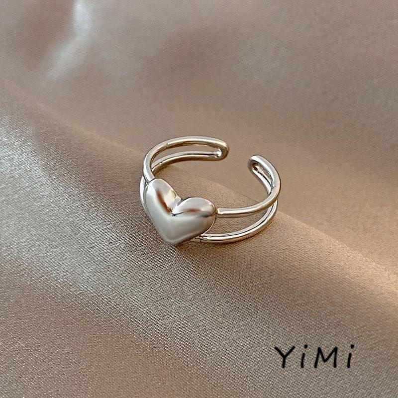 Nhẫn mở có thể điều chỉnh bằng kim loại hình trái tim thời trang cho nữ