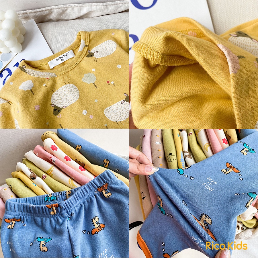 Đồ bộ cho bé gái, bé trai dài tay từ 8-30kg đồ thu đông Dày Đẹp lên phom chuẩn mẫu Bền Mềm Mịn hãng Ambb Kids mã U002