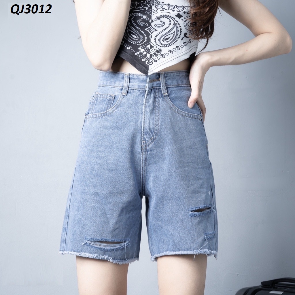 Quần Ngố Jeans Dáng A Rách Đùi Nhẹ QJ3012