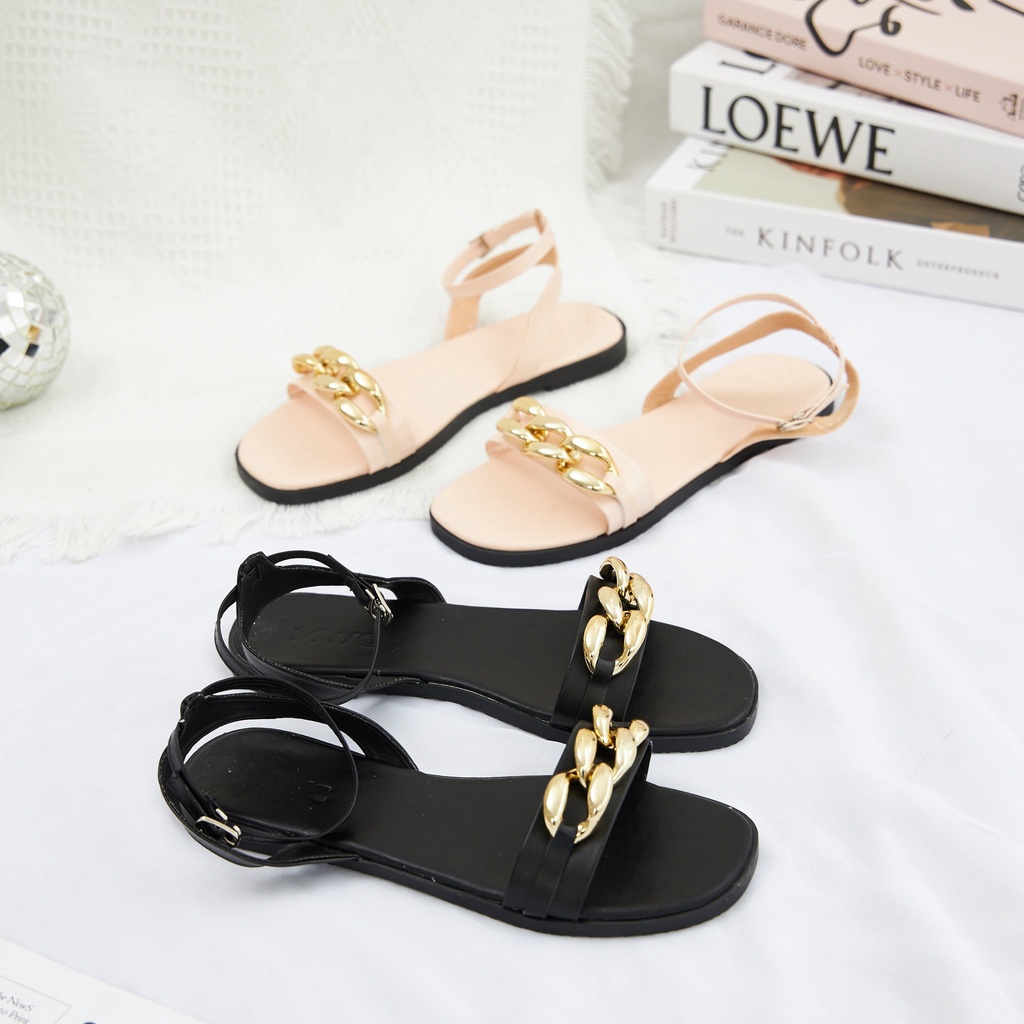 Giày Sandal Nữ MWC Đế Bệt Quai Ngang Phối Xích Độc Đáo NUSD- 2875