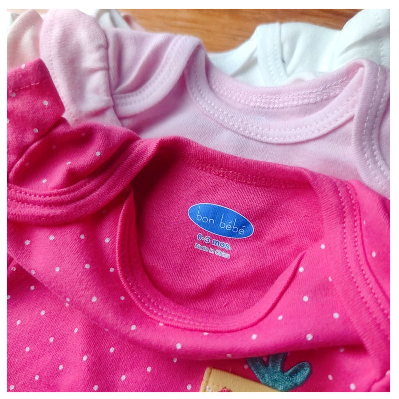 Bodysuit cho bé gái sơ sinh 0-9m BON BEBE ngắn tay màu trắng hồng Body chip newborn xuất dư cho bé Áo liền quần bé gái