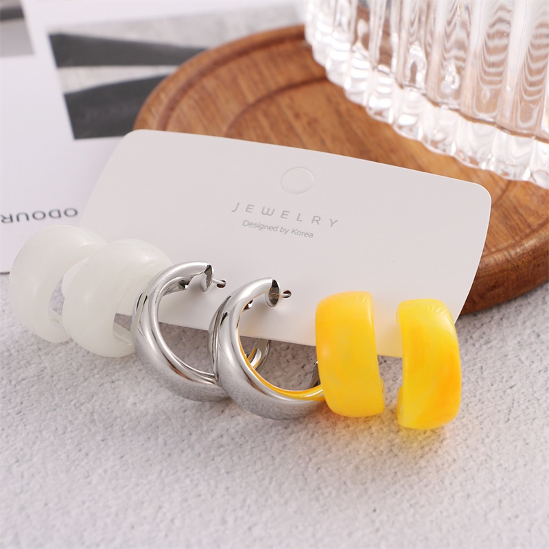 Set 3 đôi khuyên tai nhựa RINHOO màu macaron thời trang cho nam nữ
