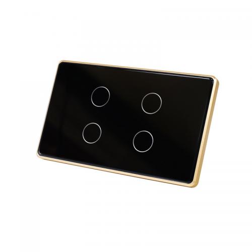 Công tắc cảm ứng chạm Wifi Smart Life SK3V – Mặt đen viền vàng, tắt mở đèn dễ dàng bằng điện thoại, chuẩn mặt chử nhật