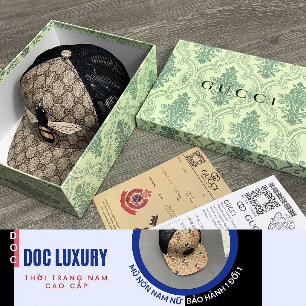 Mũ gucci nam, nón lưỡi trai hình con ong vàng chất liệu da cao cấp kiểu dáng phong cách GC-ONG