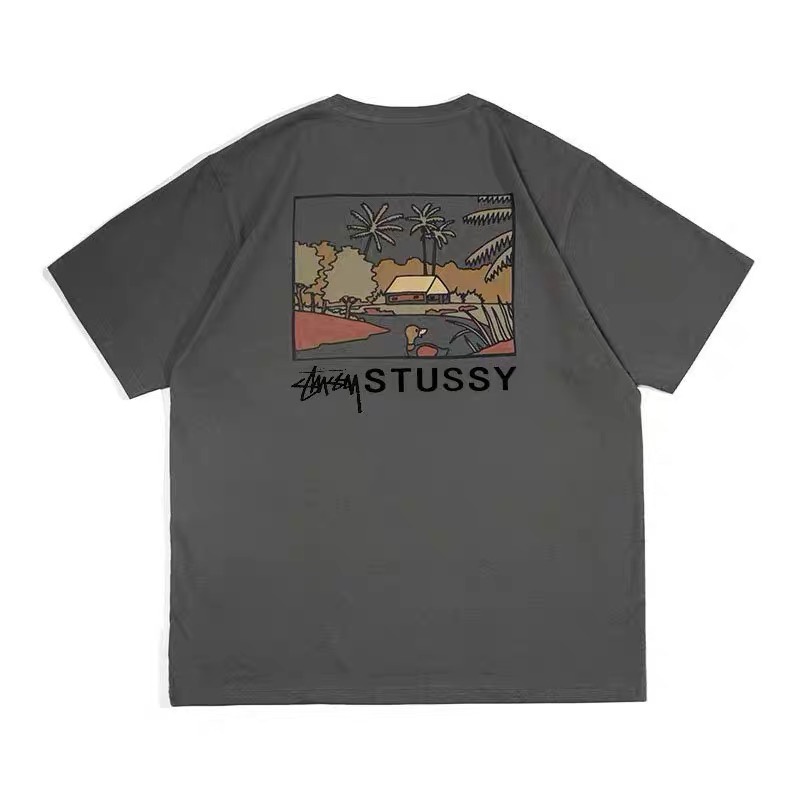 Áo Thun Cotton Tay Ngắn In Họa Tiết Hoạt Hình Stussy Độc Đáo