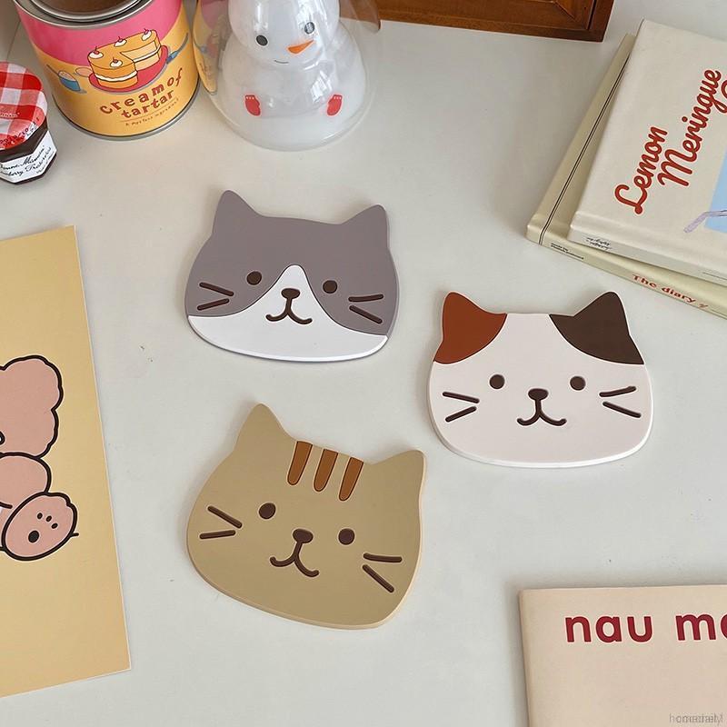 Miếng lót ly chén dĩa tô silicone thiết kế hình mèo đáng yêu chống trượt dành cho nhà bếp