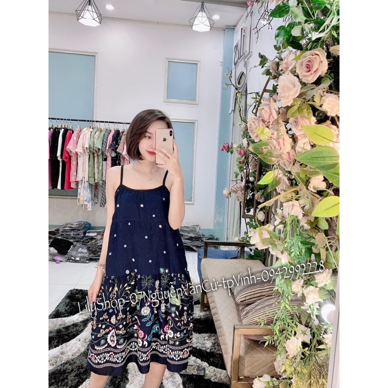 Váy lanh hoa lá 2 dây thái | BigBuy360 - bigbuy360.vn