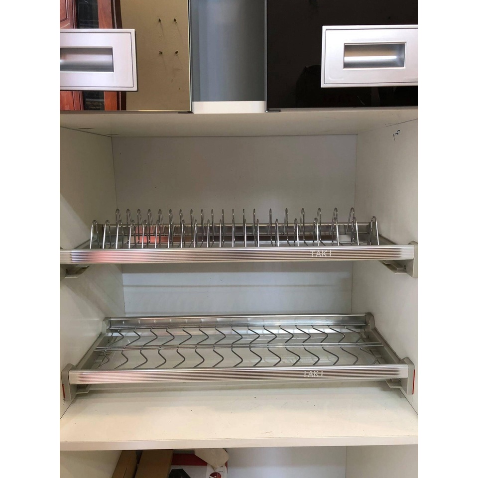 Giá bát đĩa cố định lắp tủ bếp trên khung nhôm nan inox 304 cao cấp cực đẹp cho tủ bếp