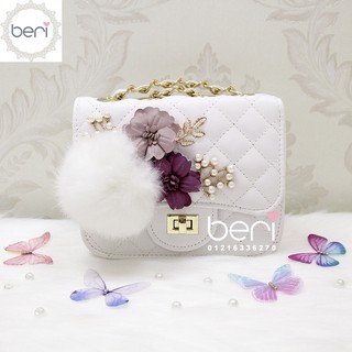 Túi da hoa vải cục bông BERI (trắng) - TUI035