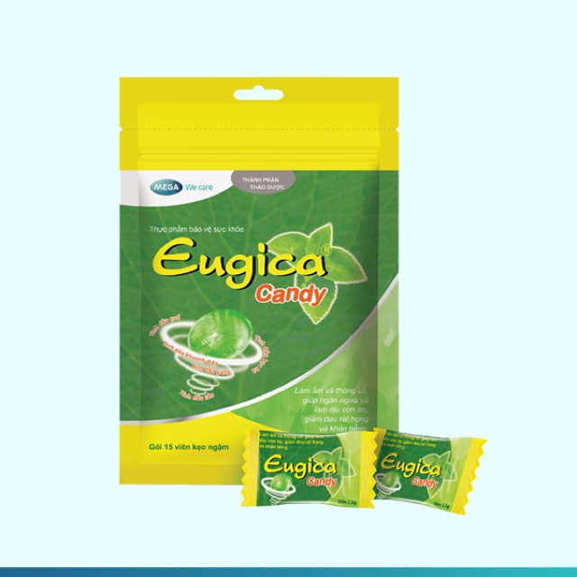 Kẹo ngậm thảo dược Eugica Candy (MEGA WE CARE) - Giảm ho, đau rát họng, làm ấm, thông cổ, mát họng (Gói 15 viên)