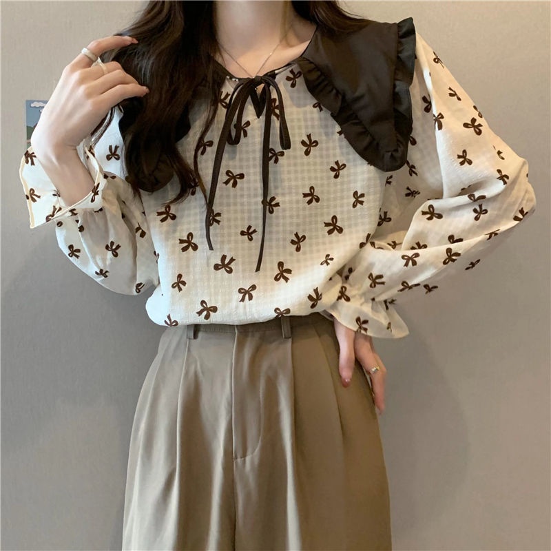 Áo Kiểu Cổ Búp Bê Họa Tiết Hoa Thiết Kế Mới Thời Trang Dành Cho Mùa Thu