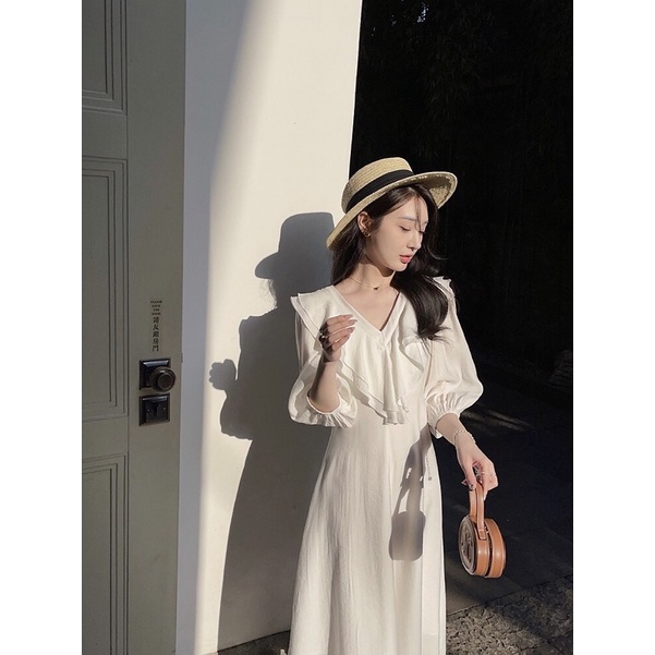 (Có BigSize) Đầm Váy Maxi Bèo Cổ Tay Dài