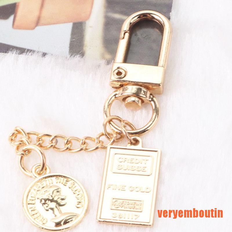 Móc Khóa Hình Đồng Xu Đính Ngọc Trai Giả Phong Cách Retro