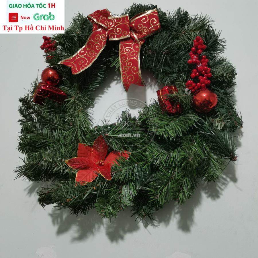 Vòng Nguyệt Quế Giáng Sinh, Vòng Hoa Giáng Sinh 2 Chiều Có Trang Trí Nơ Quả Châu Bông 51cm Trang Trí Noel Trên Cửa