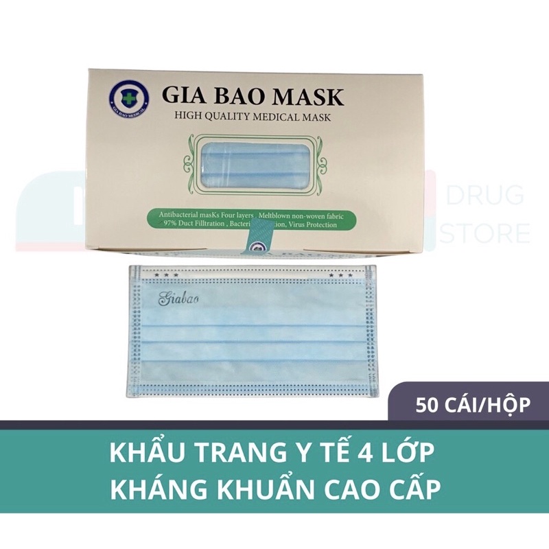 [GIABAO] Khẩu trang y tế cao cấp 4 lớp GIA BẢO kháng khuẩn, ngăn giọt bắn,chống bụi (Hộp 50 cái)